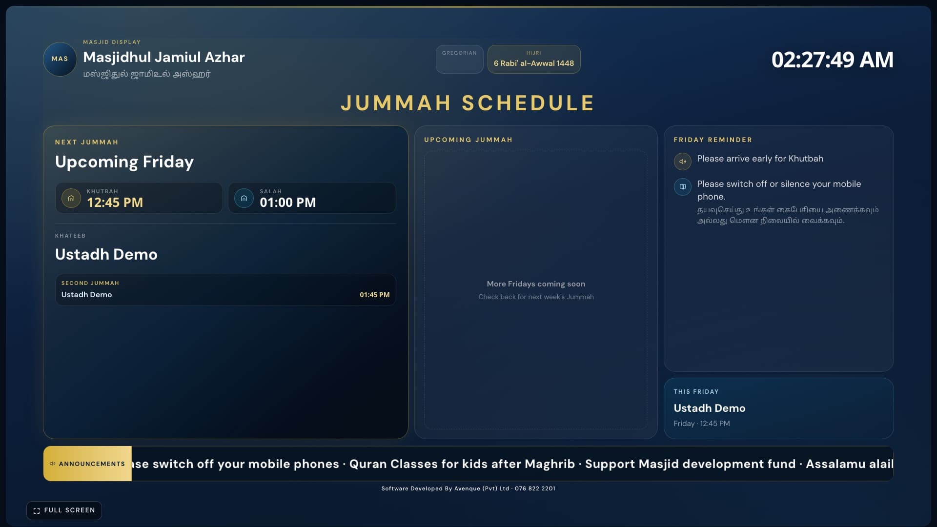 Jummah schedule