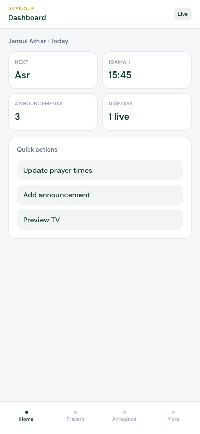 Masjid Admin — Dashboard